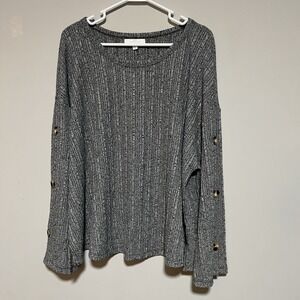 New Directions Curvy Womens 2X Gray Long Split Sleeve Button Accents Knit Top